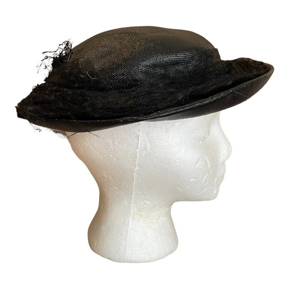 Unique Vintage Domed Womens Hat Mr D Canvas Black with Mesh Band 1950s - Picture 3 of 4